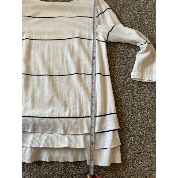 Lafayette 148 NY Ivory Striped 3/4 Sleeve Boat Neck Tiered Hem Boat‎ Neck blouse - Picture 5 of 7